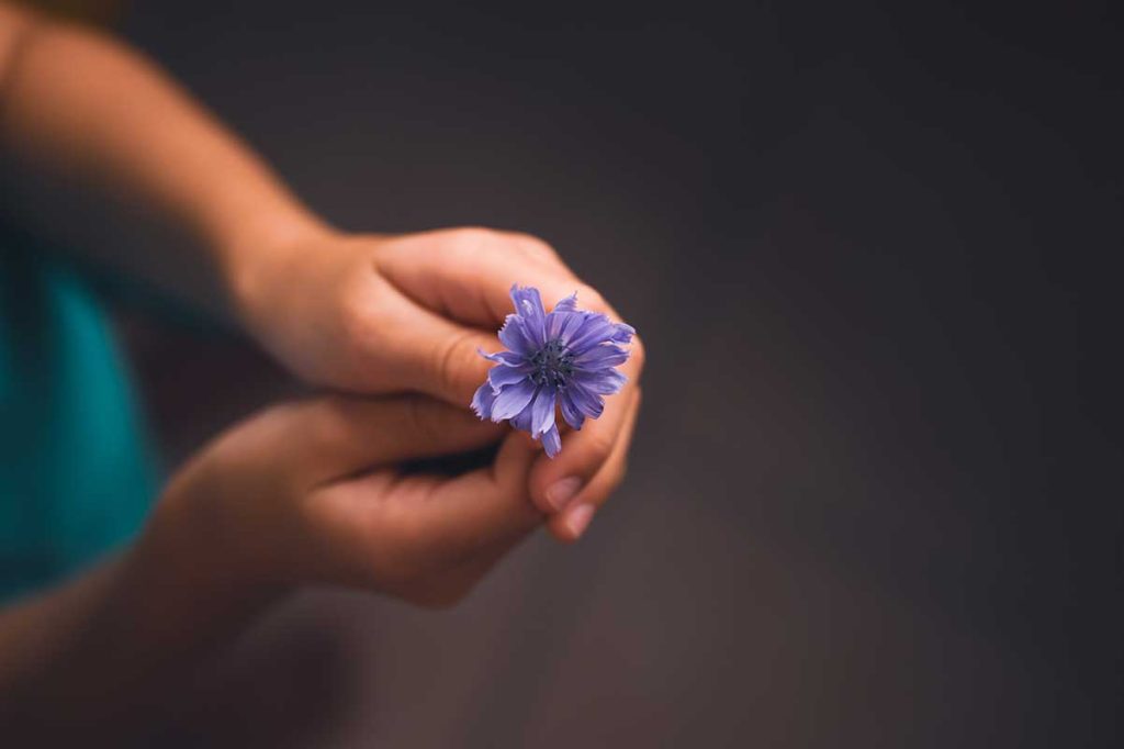child holding a flower