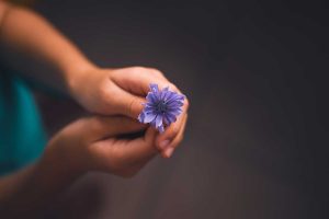 child holding a flower