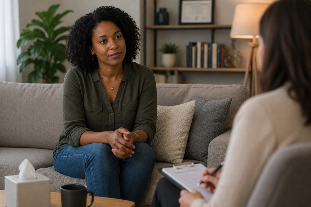 woman going through heartbreak in therapy