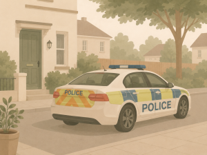 police car outside house