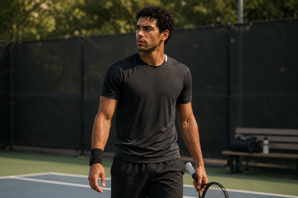 man moving on and playing tennis