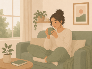 woman drinking tea who has made a safety plan